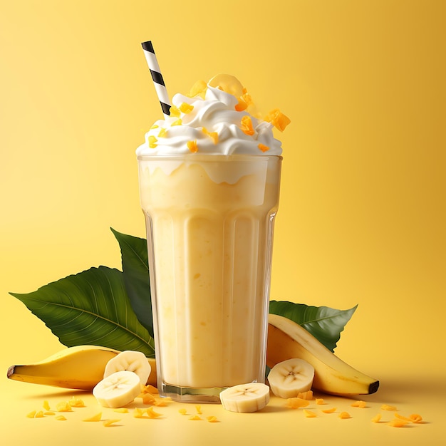 Fotografia em close-up de um suco de banana e smoothies perfeitos para o catálogo de bebidas