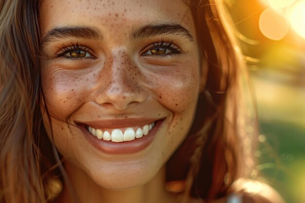 Foto fotografia em close-up de uma bela mulher sorrindo de coração imagem recortada