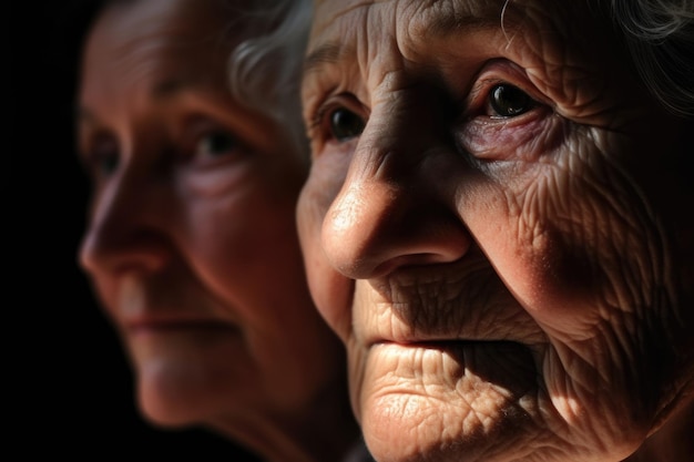 Fotografia em close-up de uma mulher não identificada e sua mãe idosa criada com IA generativa