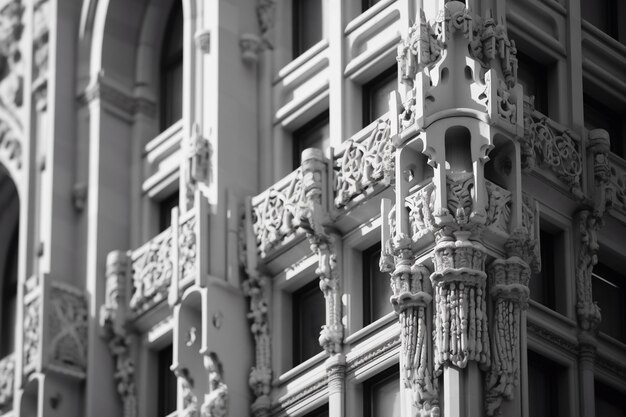 Foto fotografia em close-up dos intrincados detalhes arquitetônicos de um edifício específico no horizonte de chicago