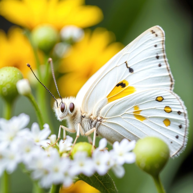 Foto fotografía de enfoque superficial de una mariposa en una flor amarilla generada por ia