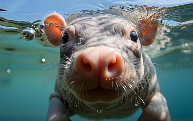 Foto fotografia engraçada de selfie de hipopótamo bebê de perto