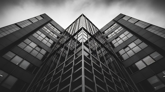 Foto fotografía en escala de gris de un edificio en bajo ángulo
