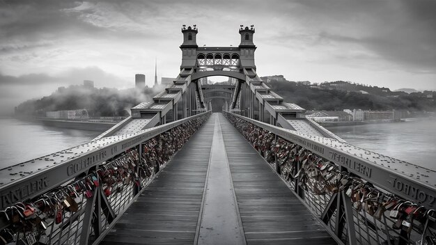 Foto fotografía en escala de gris del hermoso puente hohenzollern sobre el río rin