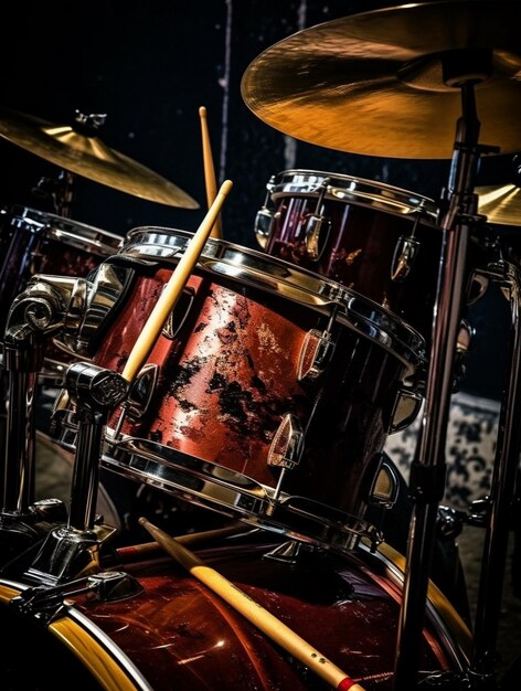 Foto fotografía en el escenario del conjunto de tambores