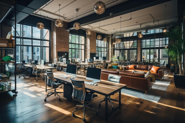 Fotografía de un espacio de trabajo vacío para una startup moderna IA generativa