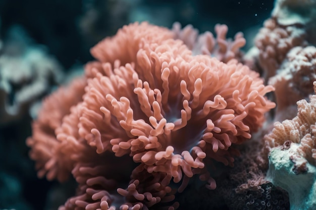 Fotografía estética de euphyllia coral con color rosa.