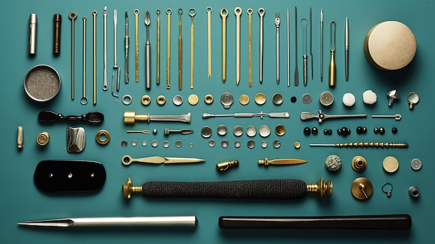 Una fotografía de estilo knolling minimalista de un objeto