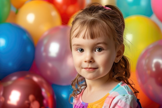 Fotografía de estudio aislada de una niña con globos