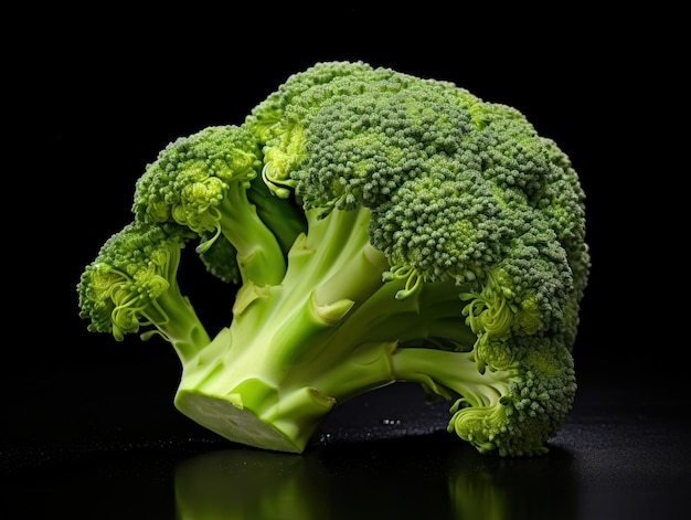 Fotografía de estudio de brócoli aislada en fondo negro Fotografía de comida IA generativa