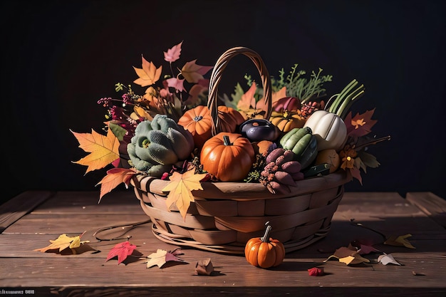 Fotografía de estudio de la canasta con verduras de la cosecha de otoño