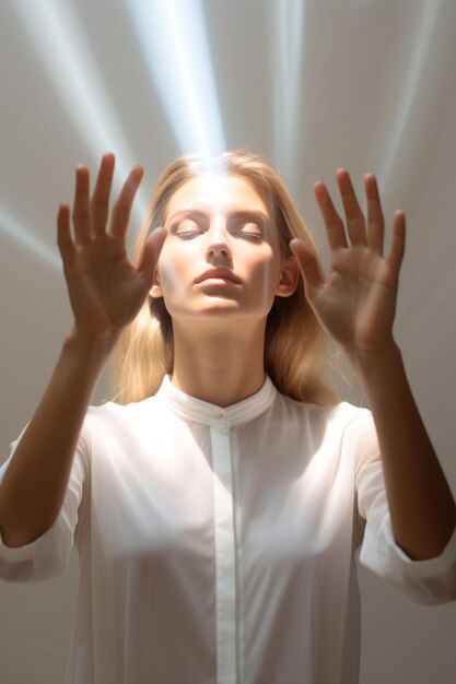 Fotografía de estudio de una joven y guapa mujer con gestos emocionales.