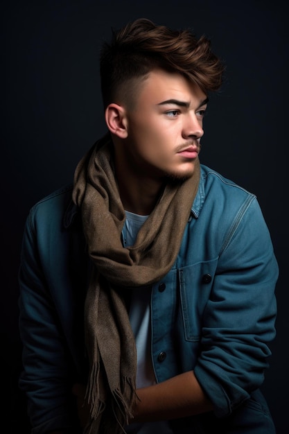 Fotografía de estudio de un joven a la moda posando contra un fondo gris