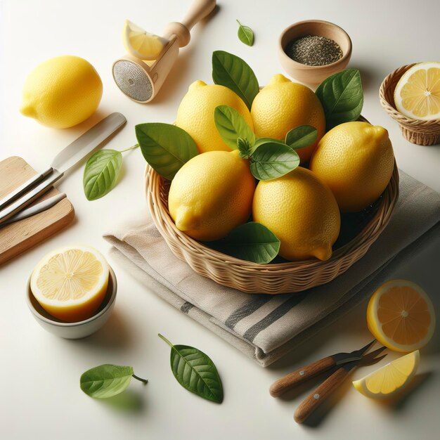 Fotografía de estudio de limones sobre un fondo blanco