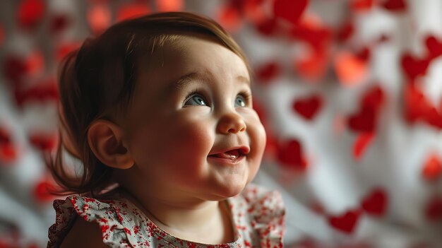 Fotografía de estudio de un niño pequeño en el Día de San Valentín con un gran espacio de copia IA generativa