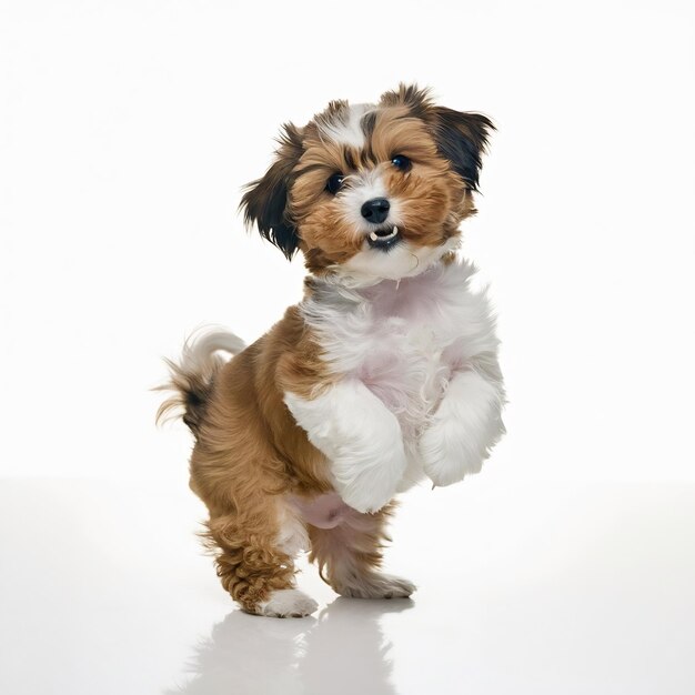 Foto fotografía de estudio de un perro maltipu aislado en un fondo blanco de estudio