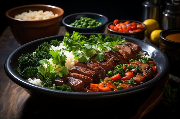 Fotografía de feijoada y arroz