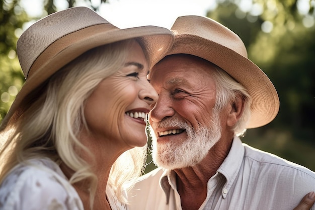 Fotografía de una feliz pareja de mayores disfrutando de un día al aire libre juntos creada con IA generativa