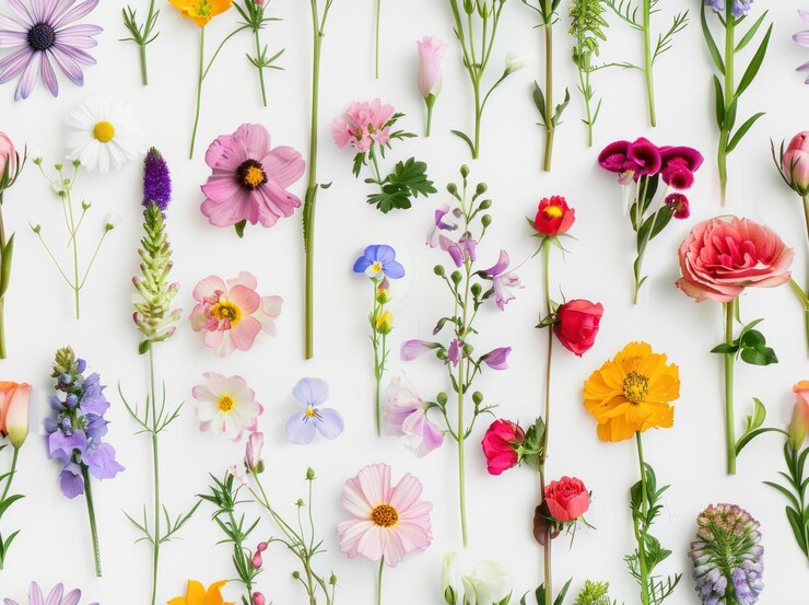 fotografía Flores en fondo blanco textura sin costuras fondo