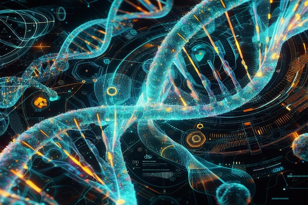 Fotografía de fondo de ADN en 3D con representaciones detalladas y estilísticas