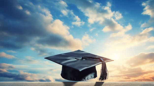 Fotografía de fondo de graduación con accesorios escolares generados por IA