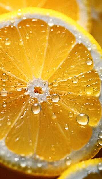 Una fotografía de frutas de limón frescas con salpicaduras de agua cinematográficas