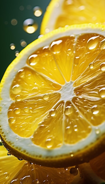 Una fotografía de frutas de limón frescas con salpicaduras de agua cinematográficas