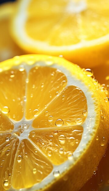 Una fotografía de frutas de limón frescas con salpicaduras de agua cinematográficas