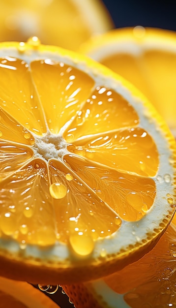 Una fotografía de frutas de limón frescas con salpicaduras de agua cinematográficas