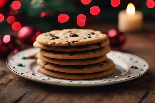 Fotografía de unas galletas de Navidad en un plato de fondo de Navidad