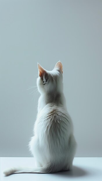 Fotografía de gato lindo minimalista en el diseño de papel tapiz de fondo sólido