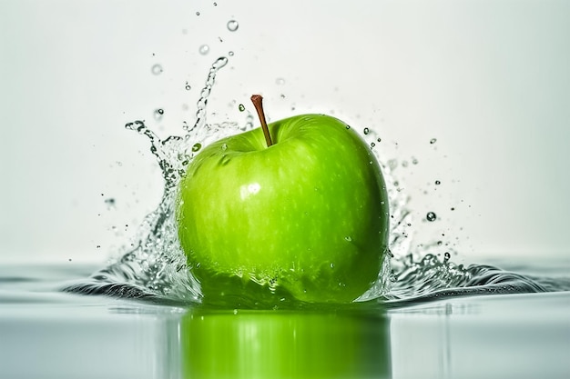 Fotografía generativa de salpicaduras de agua de manzana verde ai