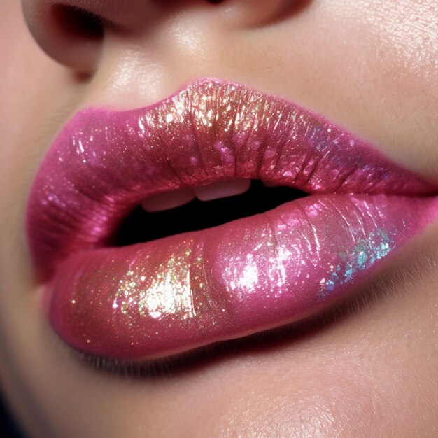 Foto fotografía de glittery lipgloss (glaseo para los labios brillantes)