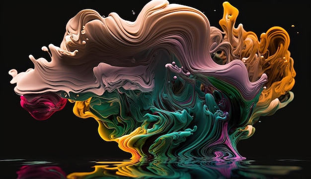 Fotografía de una gota de tinta formando burbujas de color líquidos submarinos mezclándose en flujo dinámico formando ro