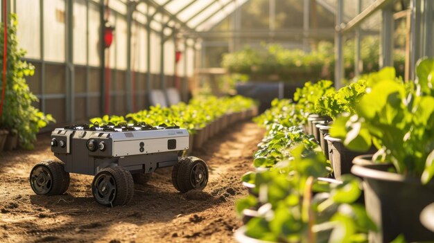 Fotografía de un granero con robots agrícolas autónomos