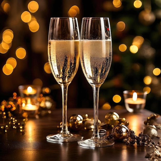 Fotografía gratuita de celebración de champán bebiendo vino con fondo de color dorado