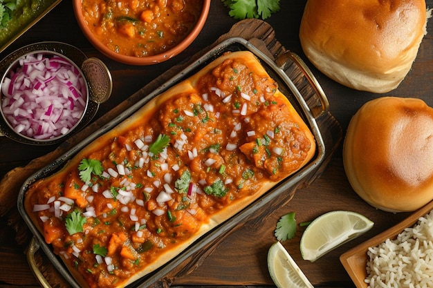 Foto fotografía gratuita de la cocina india de misal pav y pav bhaji para uso comercial