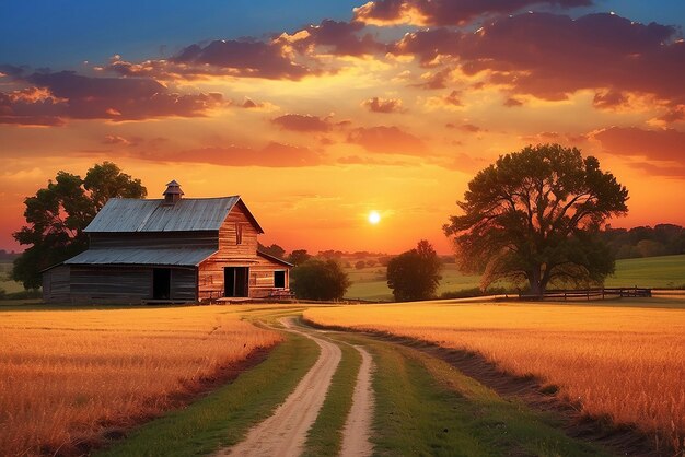 Fotografia gratuita de ângulo amplo de uma única árvore crescendo sob um céu nublado durante um pôr-do-sol surro