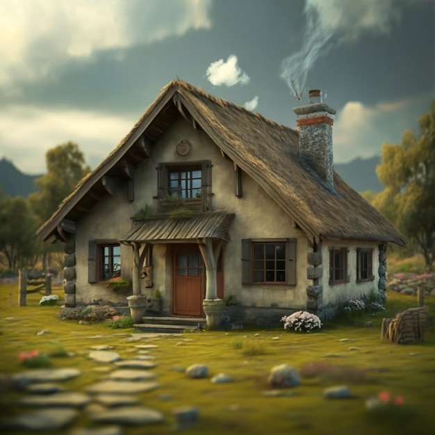 Fotografia gratuita em 3D de uma casa no campo