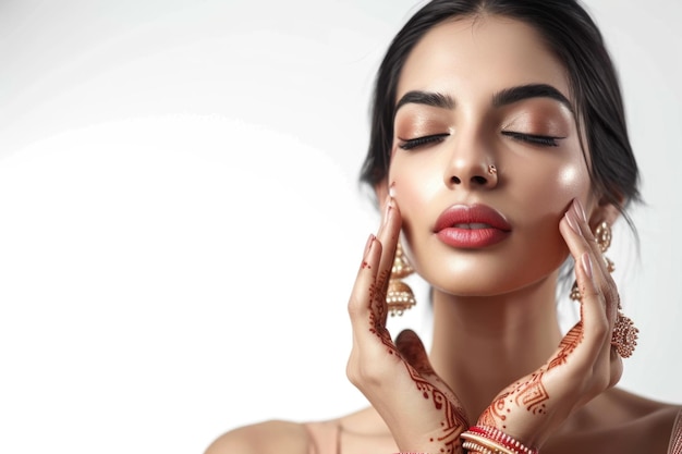 Fotografía gratuita modelo indio cuidado de la piel y maquillaje retrato en primer plano