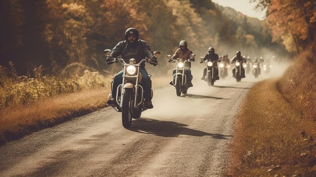 fotografía de un grupo de amigos motociclistas montando juntos