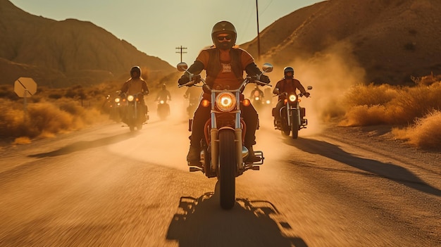 fotografía de un grupo de amigos motociclistas montando juntos