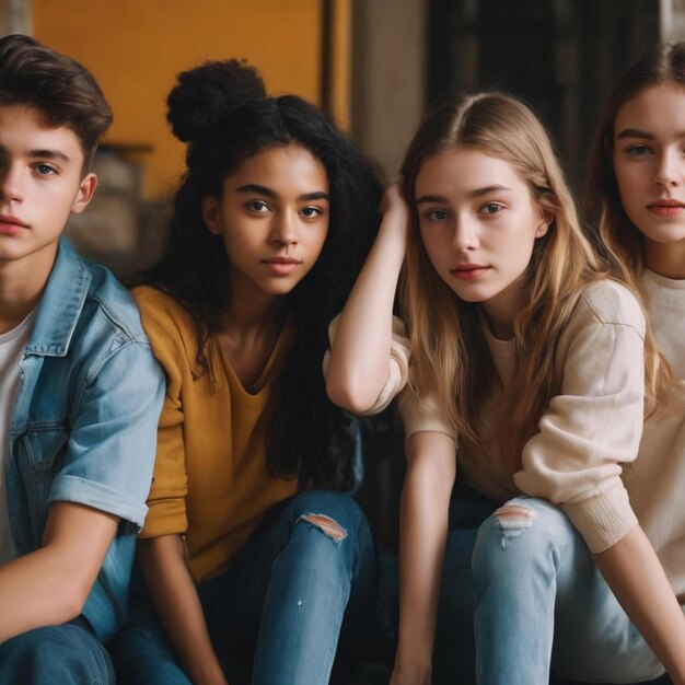 Foto fotografía de un grupo diverso de adolescentes