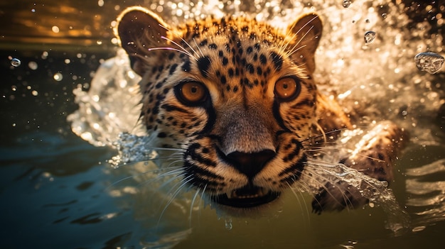 Fotografía de un guepardo exótico nadando bajo el agua