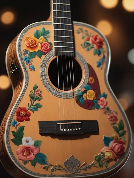 Fotografía de una guitarra mexicana con decoración floral