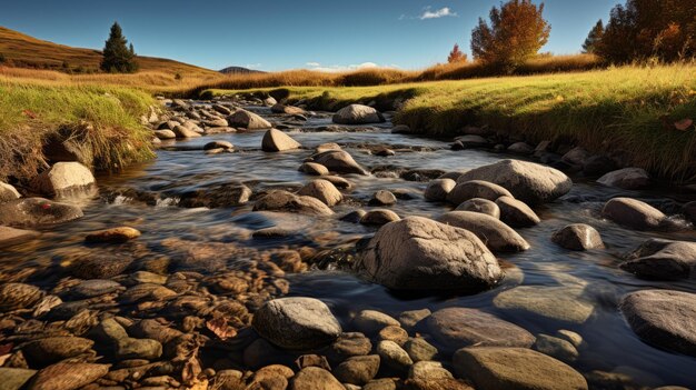 Fotografia Hdr premiada de um riacho sereno de pastagens