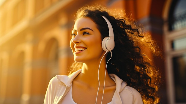 Foto fotografía de una hermosa joven mujer sonriente y alegre con un traje casual elegante