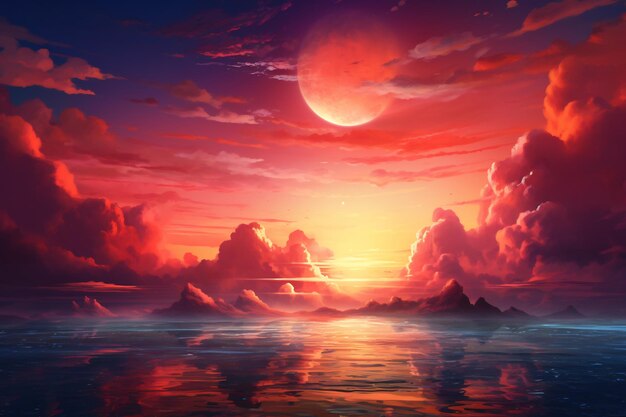 Fotografía de una hermosa puesta de sol impresionante sobre el mar