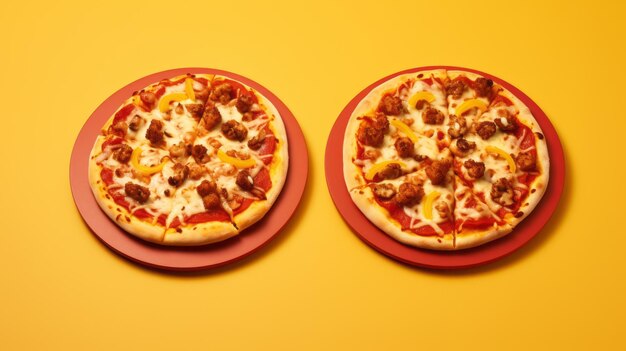 Fotografía hiperrealista de una pizza sobre un fondo amarillo