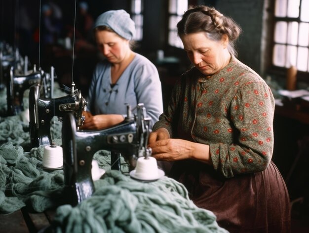 Foto fotografía histórica en color del trabajo diario de una mujer en el pasado.